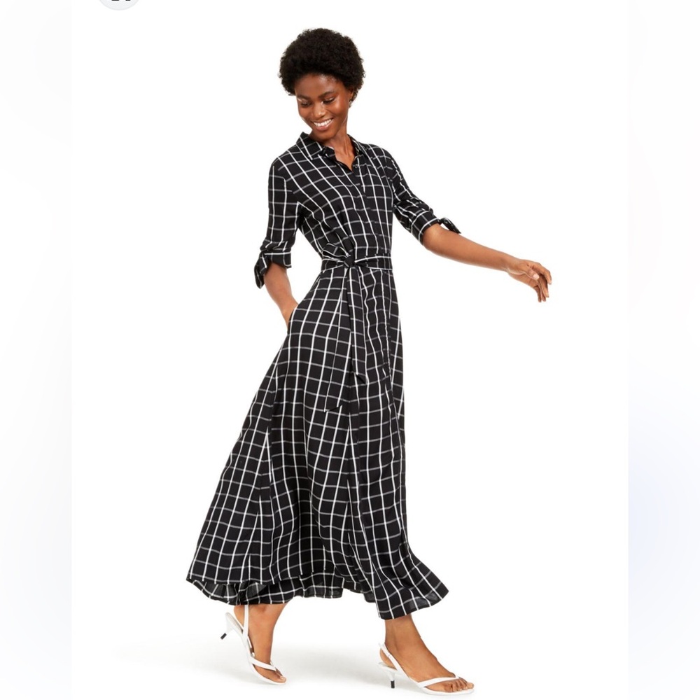 Calvin Klein plaid maxi shirt dress